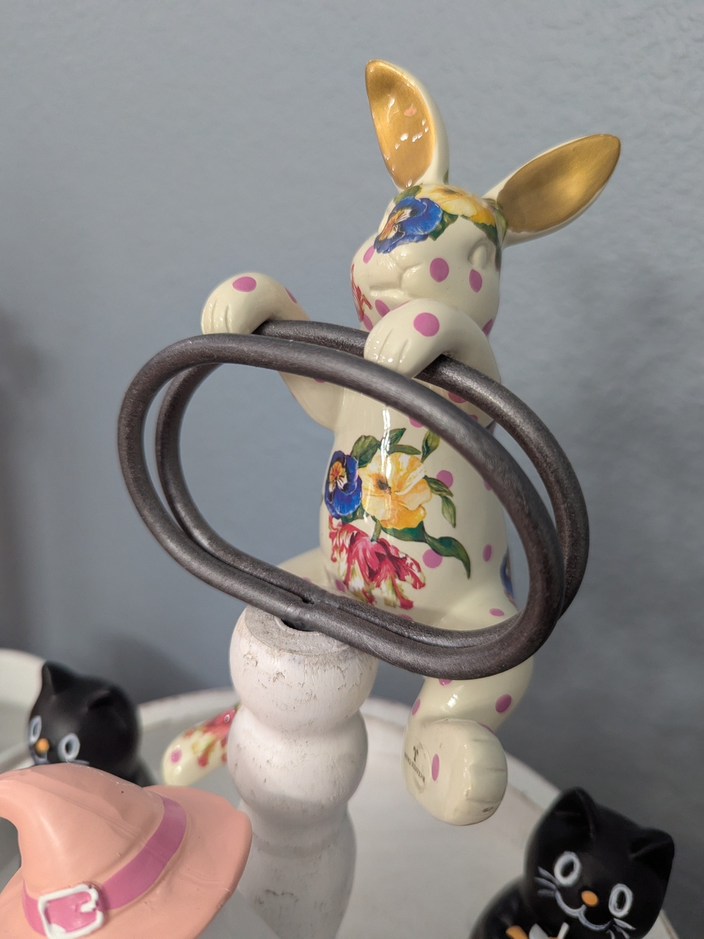 MacKenzie-Childs Cream Bunny Hook with Floral Motif and Gold Ears